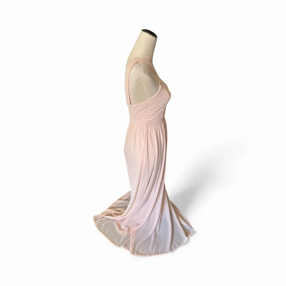 Lulu's Sz S Soft Blush Pink A Line Halter Chiffon Maxi Formal Bridesmaid Dress - Picture 5 of 12